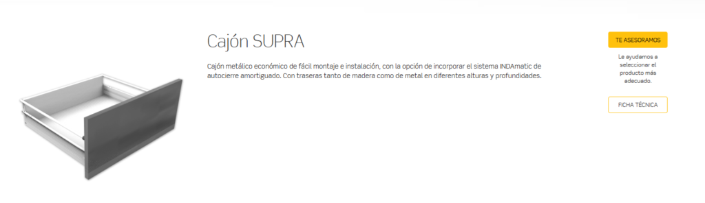 Indaux Ficha del cajón metálico Supra de Indaux