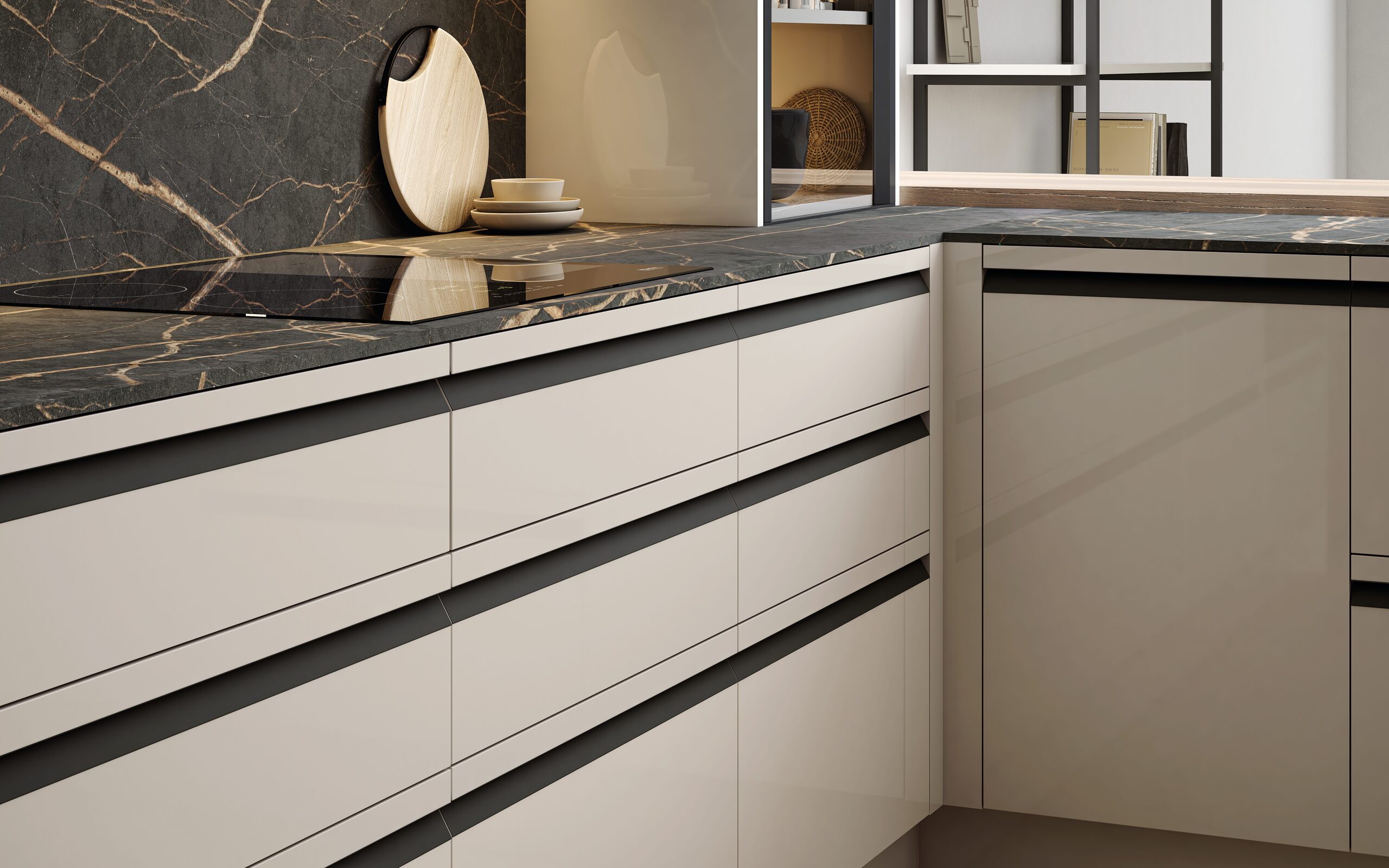 Detalle de encimera Dekton y frente Luxe Cashmere